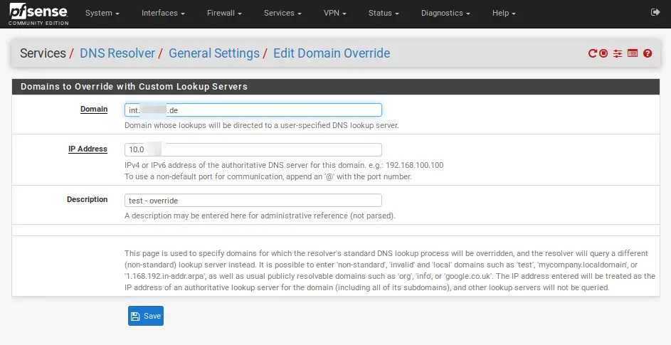 pfSense Domain Override