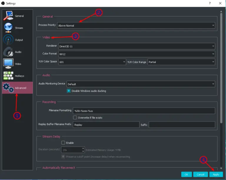 best obs video settings for twitch