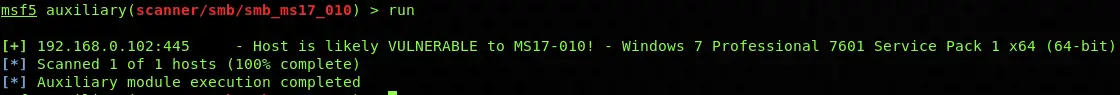 Metasploit ms07-010_scanner_run