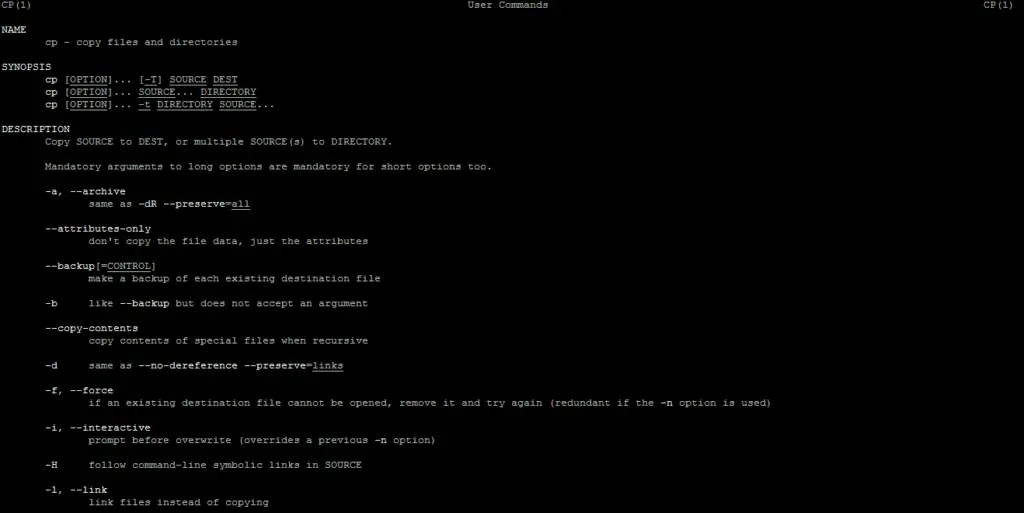 The Linux Cp Command Man page
