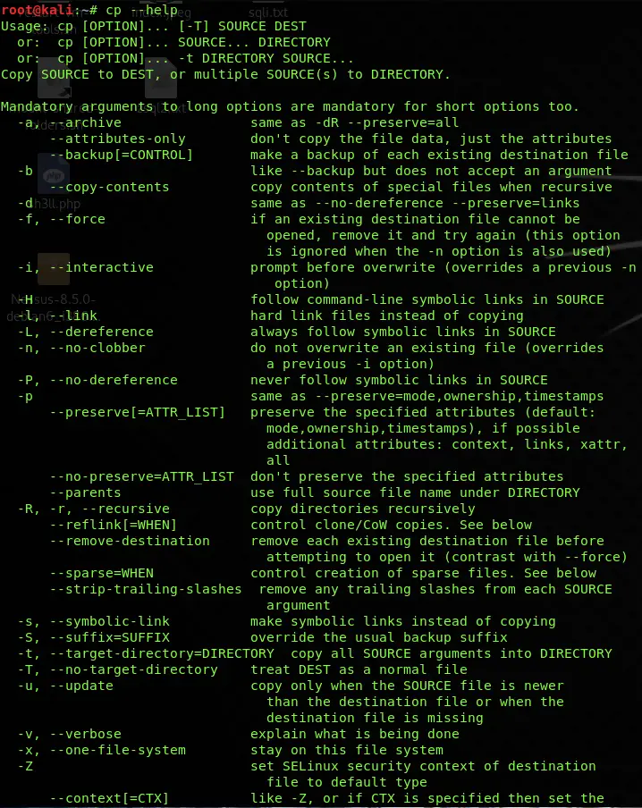 The Linux CP command options page
