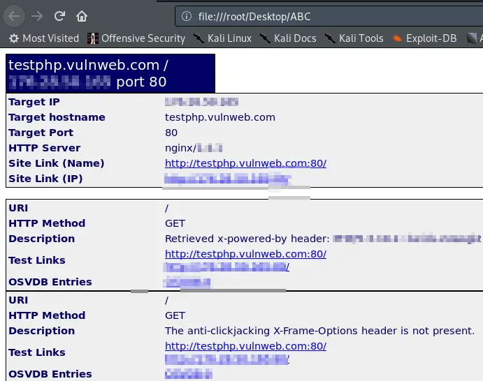 scan for website vulnerabilities with Nikto