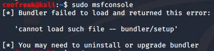 msfconsole cannot load bundler