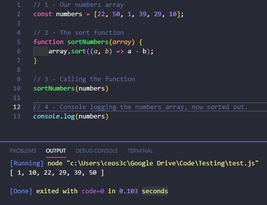 Sort numbers in JavaScript Output