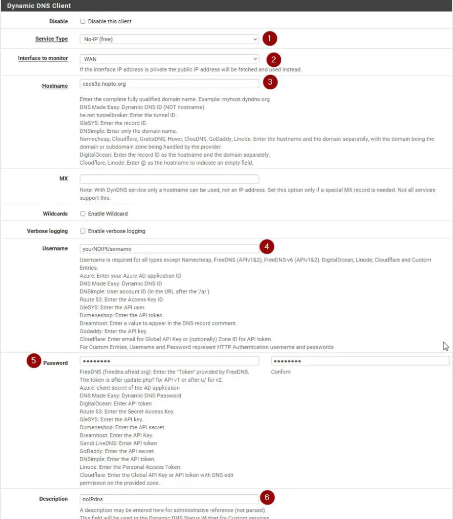 pfSense DYNDNS Settings