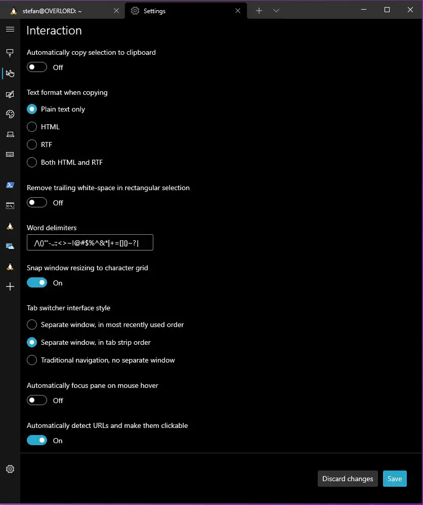 Windows Terminal Interaction Settings