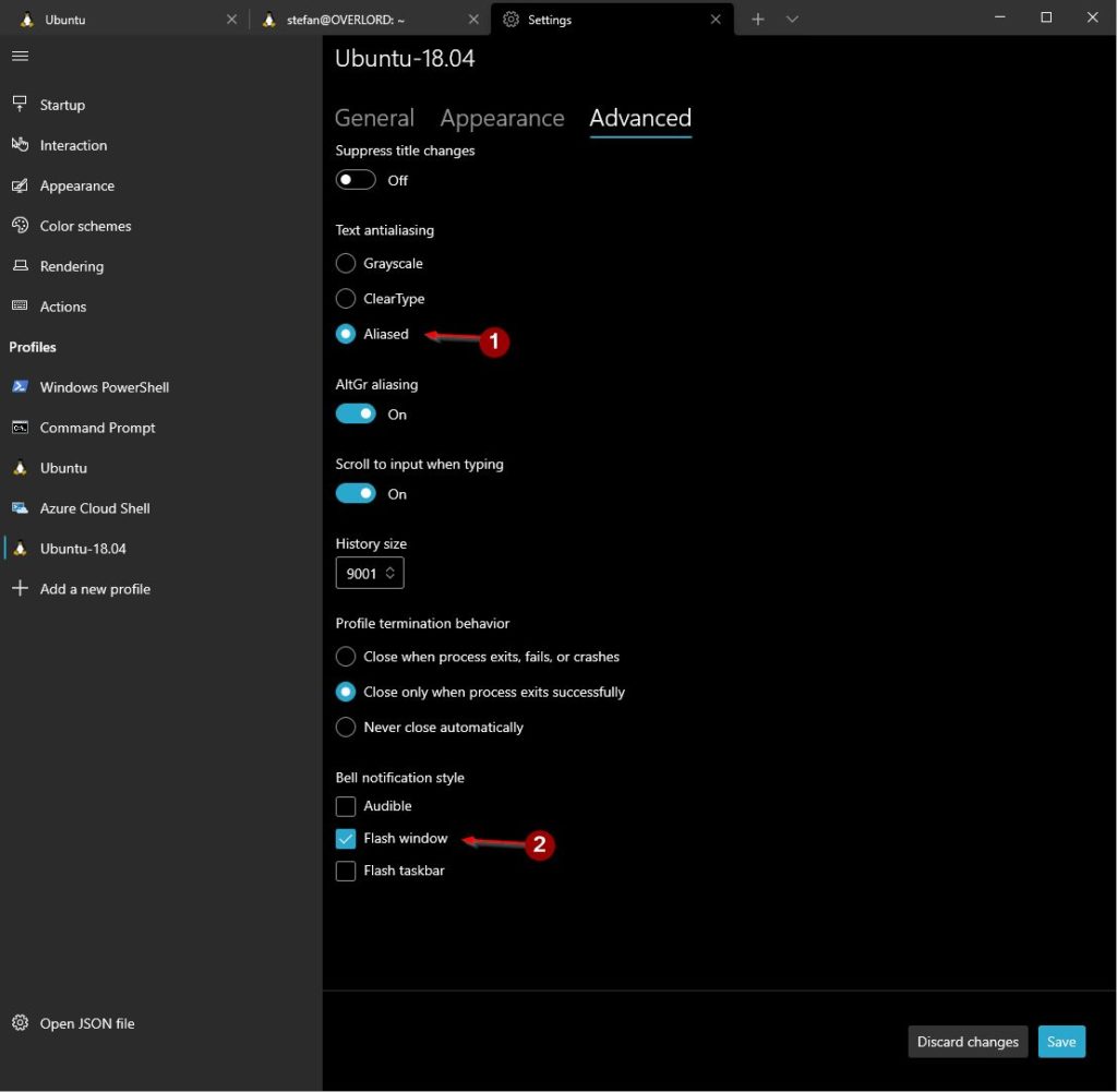 Windows Terminal Advanced Settings