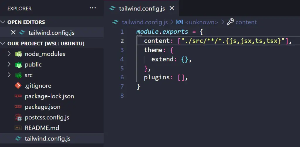 React and Tailwind CSS config files