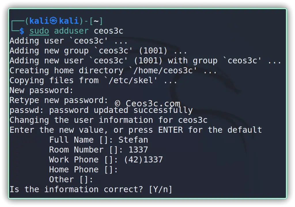 Create User on Kali Linux