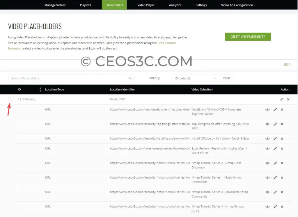 Listing uploaded videos