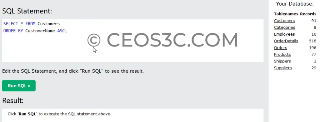 W3Schools SQL Editor