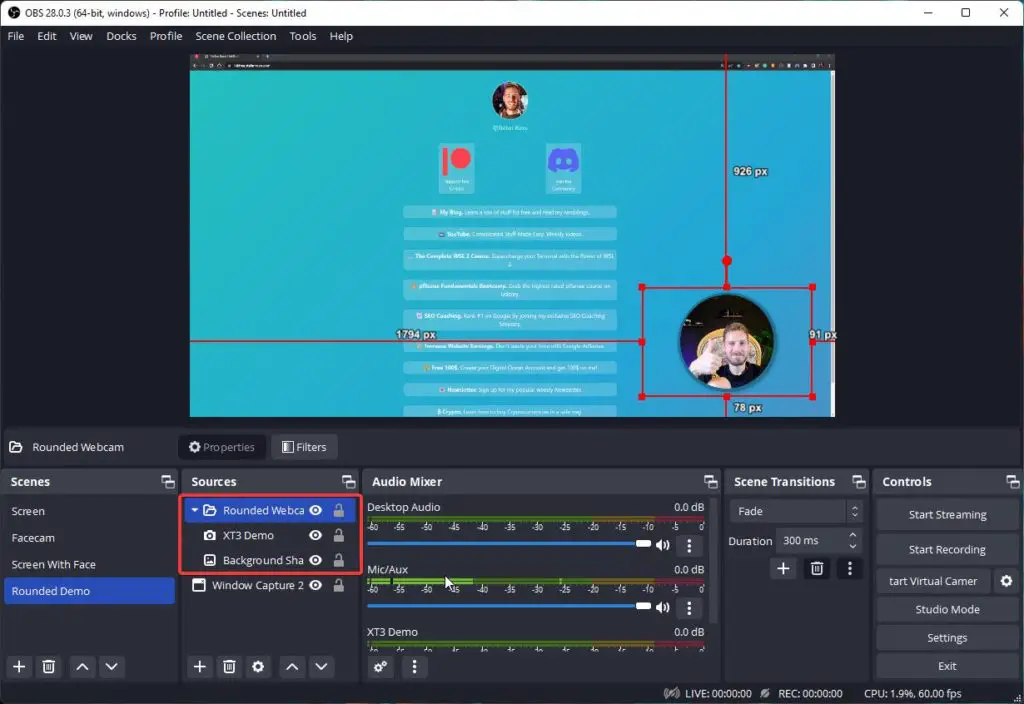 Rounded Camera OBS Studio End Result