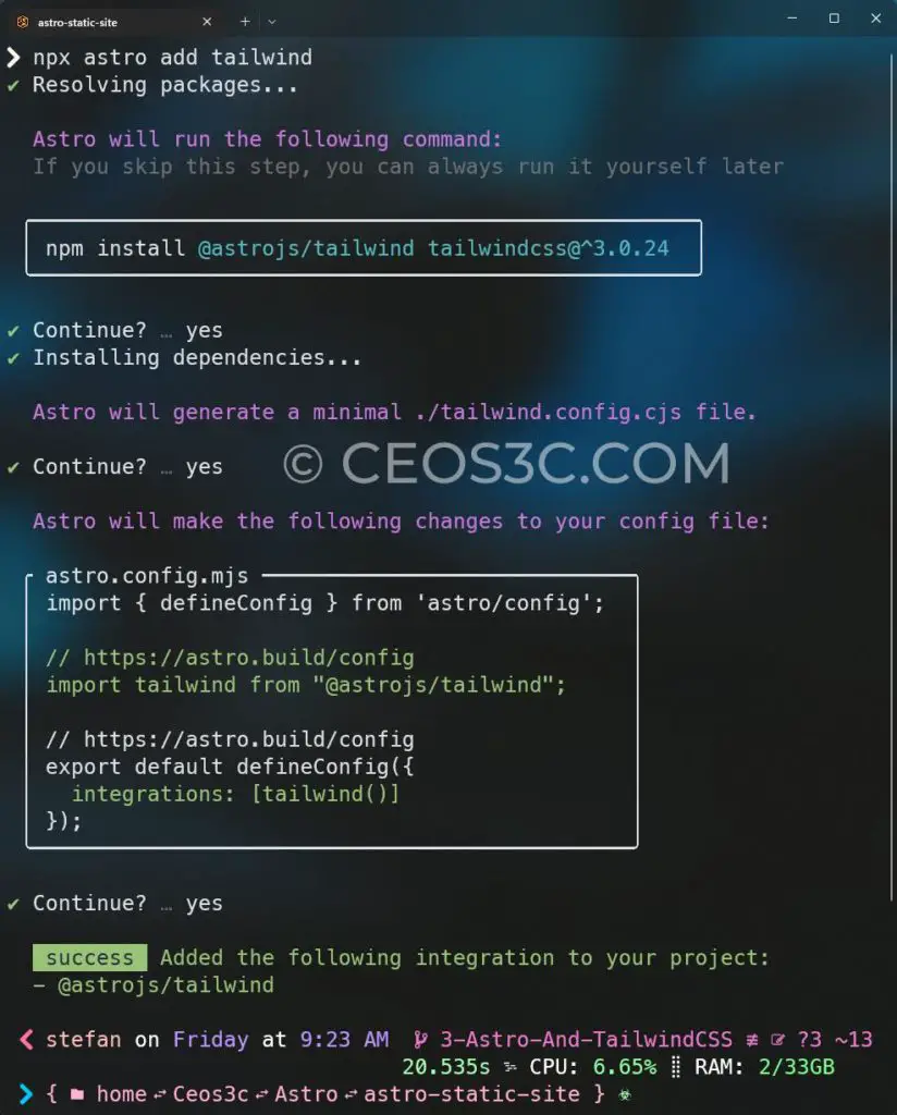 Install Tailwind CSS Astro