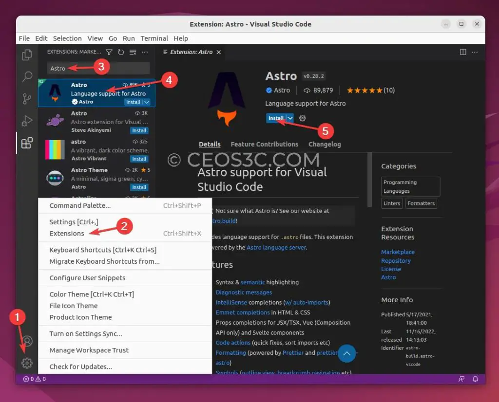 Astro VS Code Extension Installation