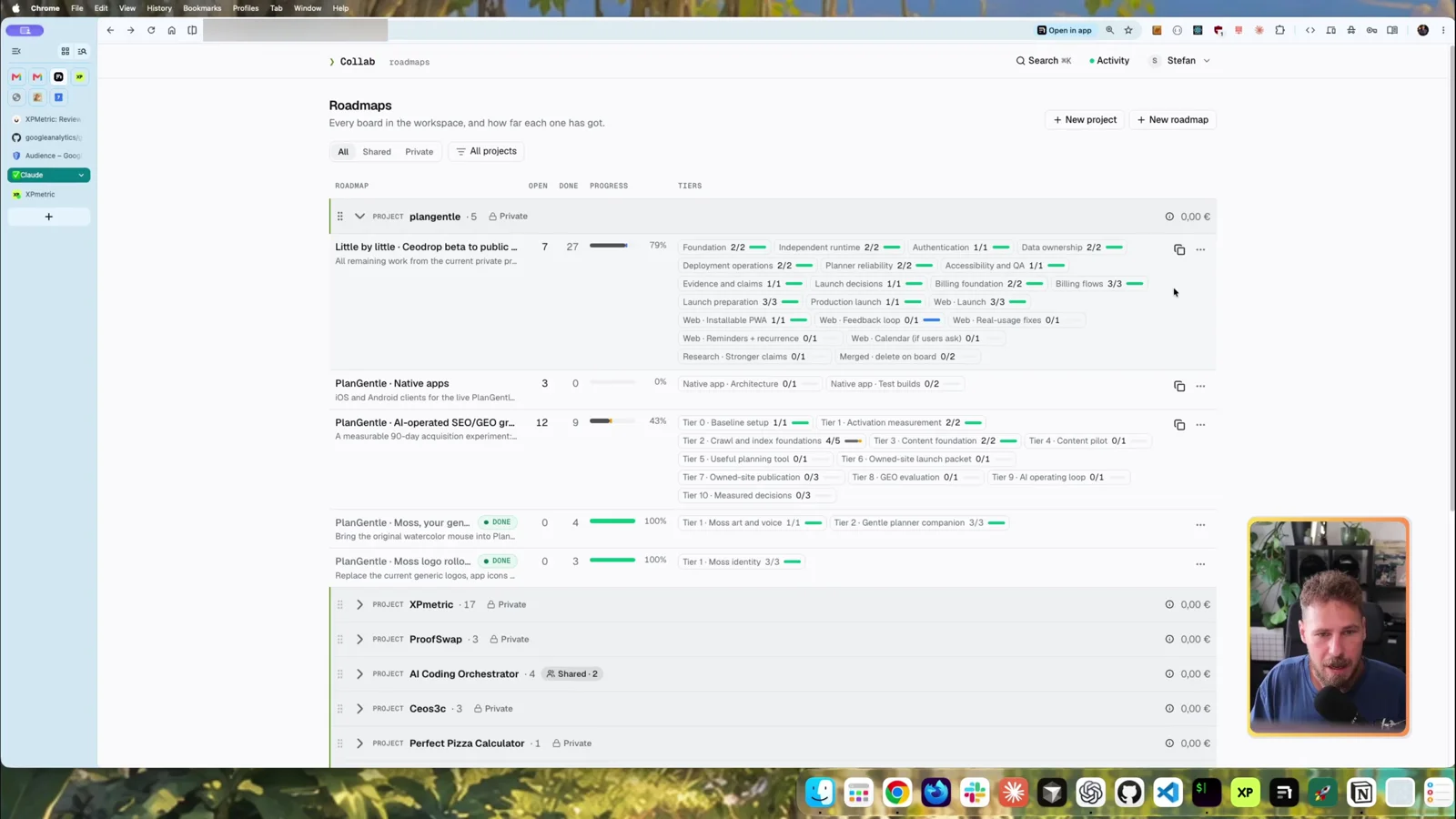 AI Coding Orchestrator roadmaps overview with progress per tier
