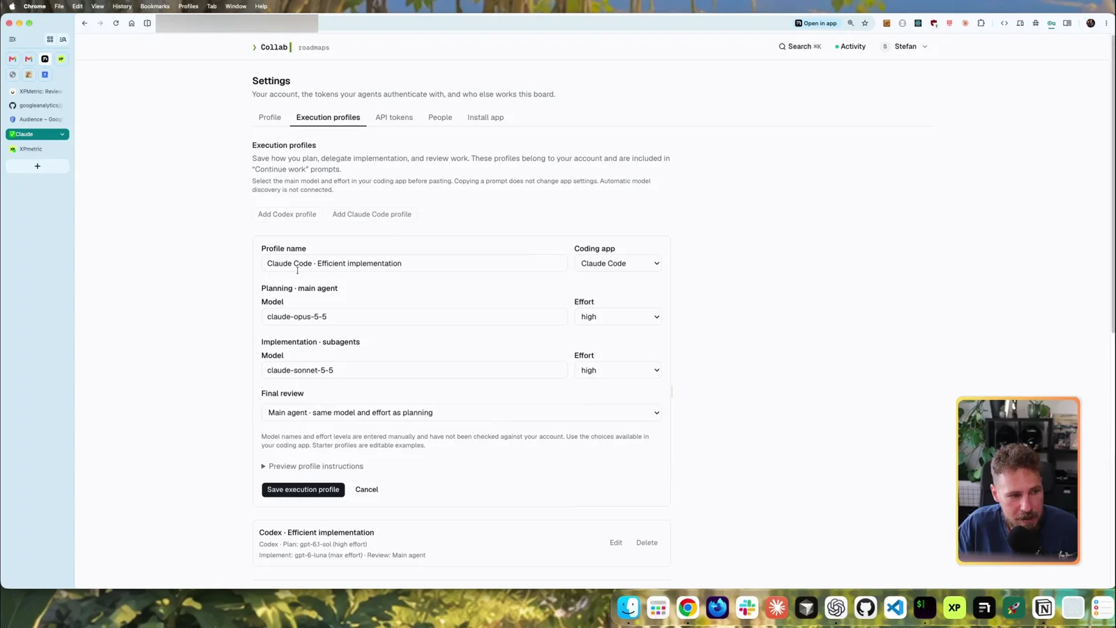 Execution profile settings: planning model, subagent model and effort, final reviewer