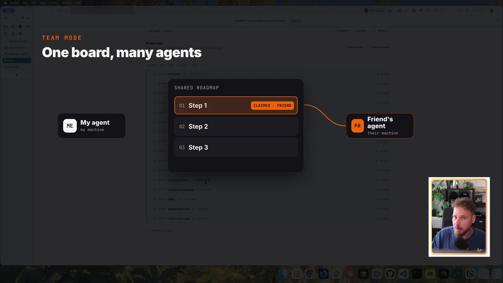 One board, many agents: when my friend's agent claims Step 1, mine skips it and takes Step 2